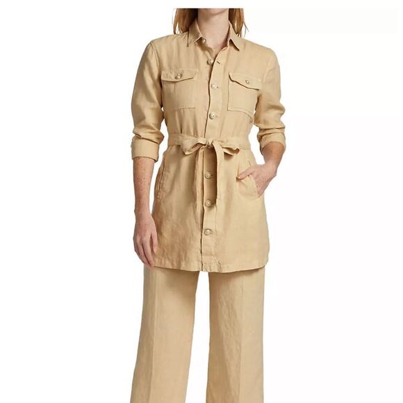 L’Agence Samantha Belted Linen Safari Jacket Coat in Sand Tan Sz L NWT $450 - Picture 2 of 9